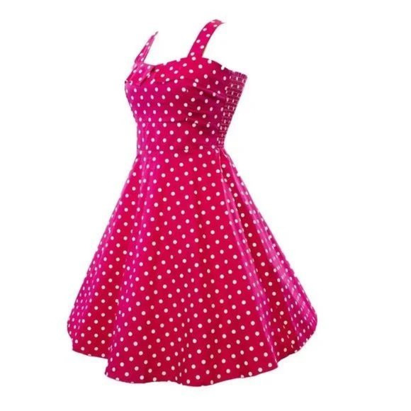 Vintage 1950s Polka Dots Empire Fold Over Women's Juniors Swing Dress in Pink‎ - Picture 4 of 9
